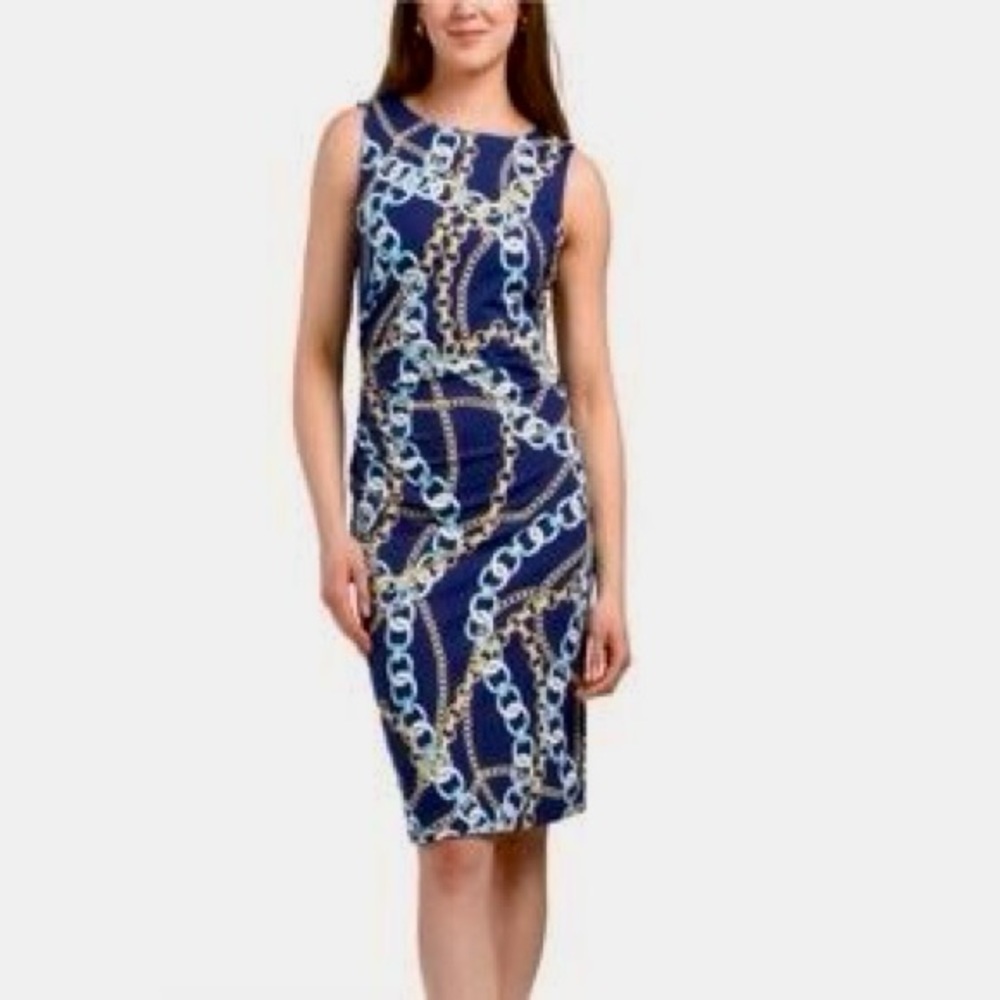 J. McLaughlin Blue and White Sheath Midi Dress